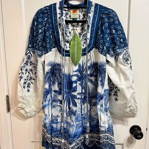 Farm Rio Off-White Palm Tree Beach Mini Dress